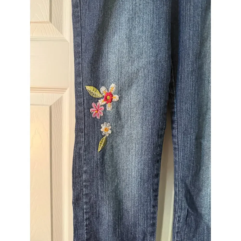 Pink Angel y2k Girls Size 16 Embroidered Flowered Jeans - Picture 8 of 8